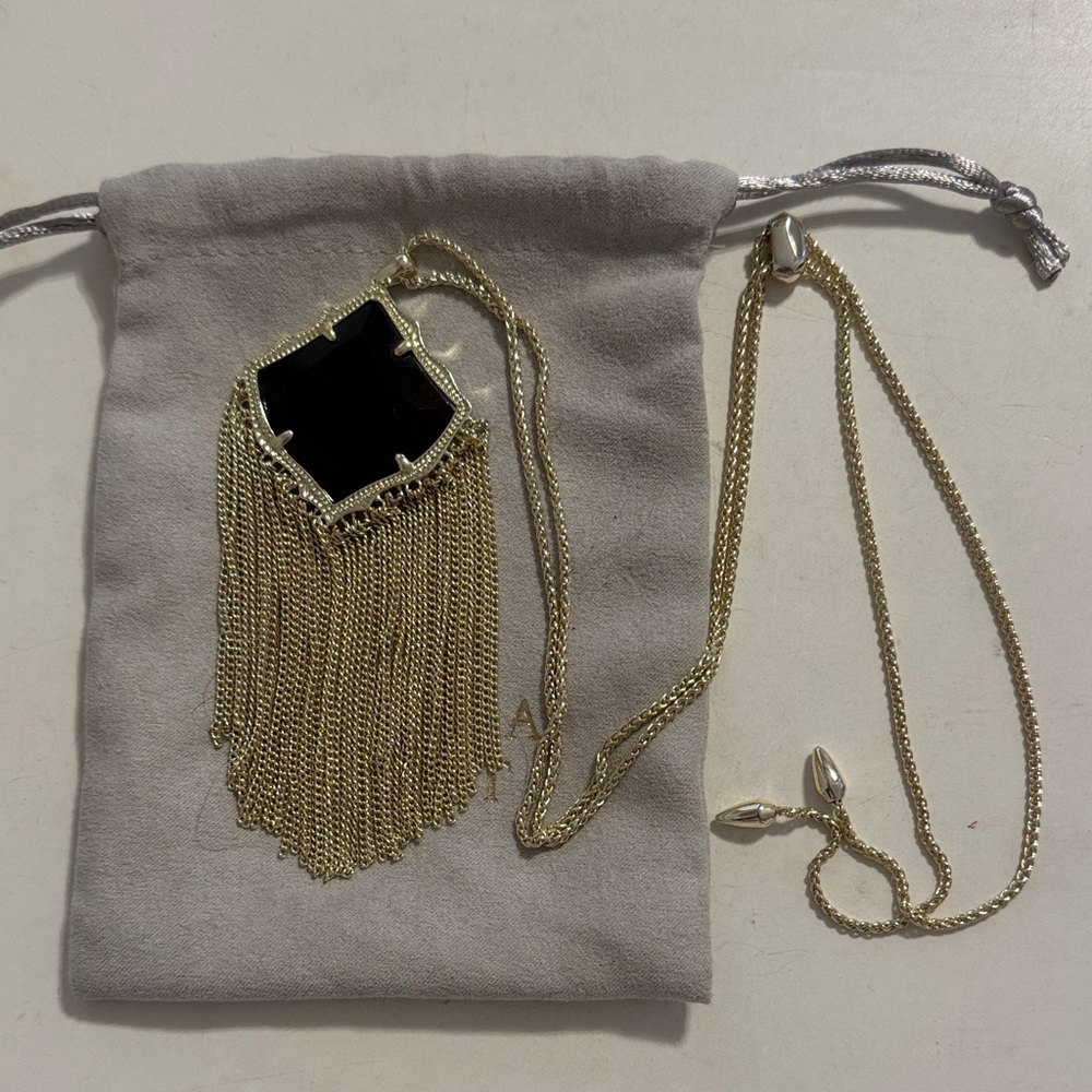 Kendra Scott Kingston Gold Chain Necklace with Black Pendant